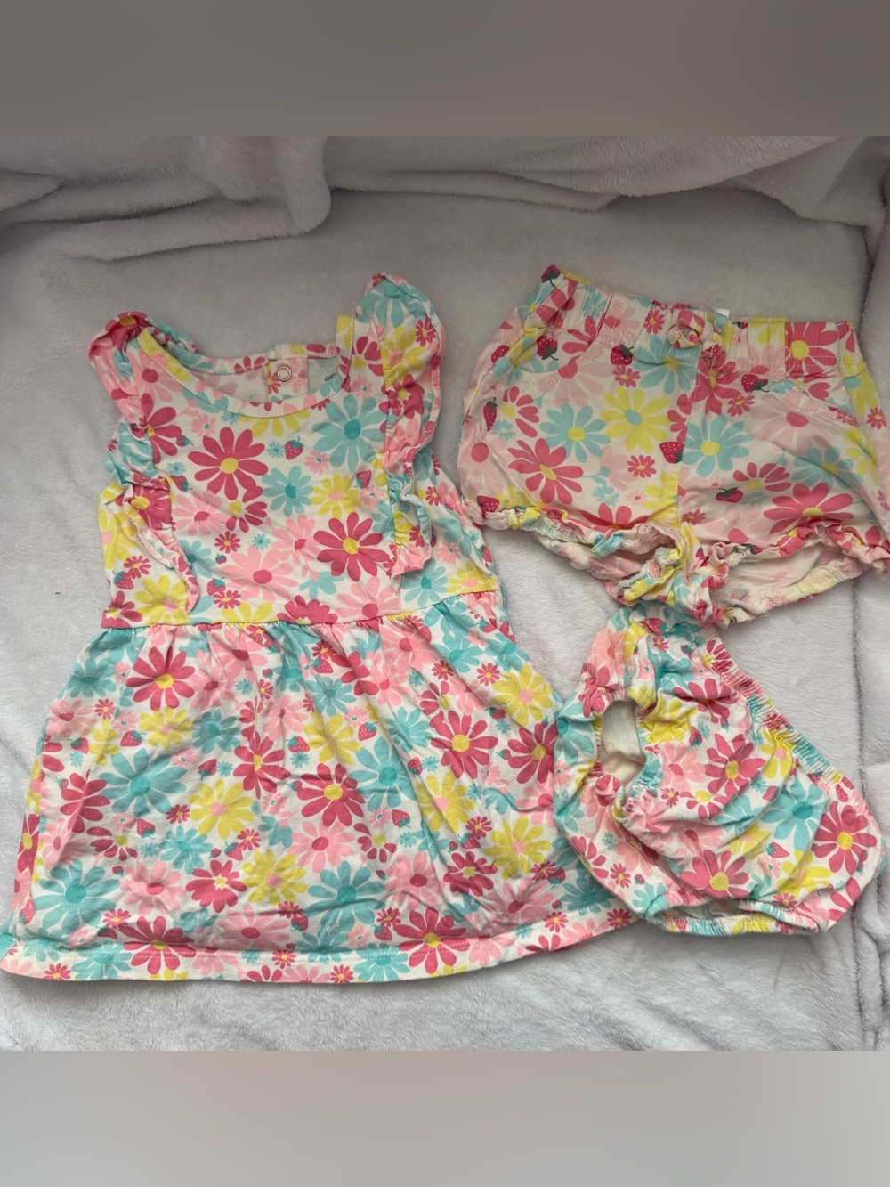 Carter's Floral Dress, Bloomers, and Shorts with Bright Multi-Color Print